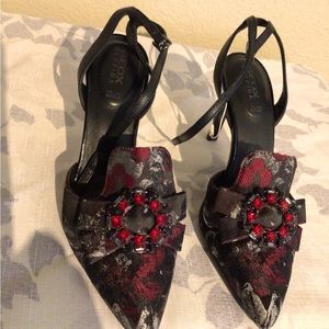 GEOX black ankle strap dress shoes 4.5” high heels close toe